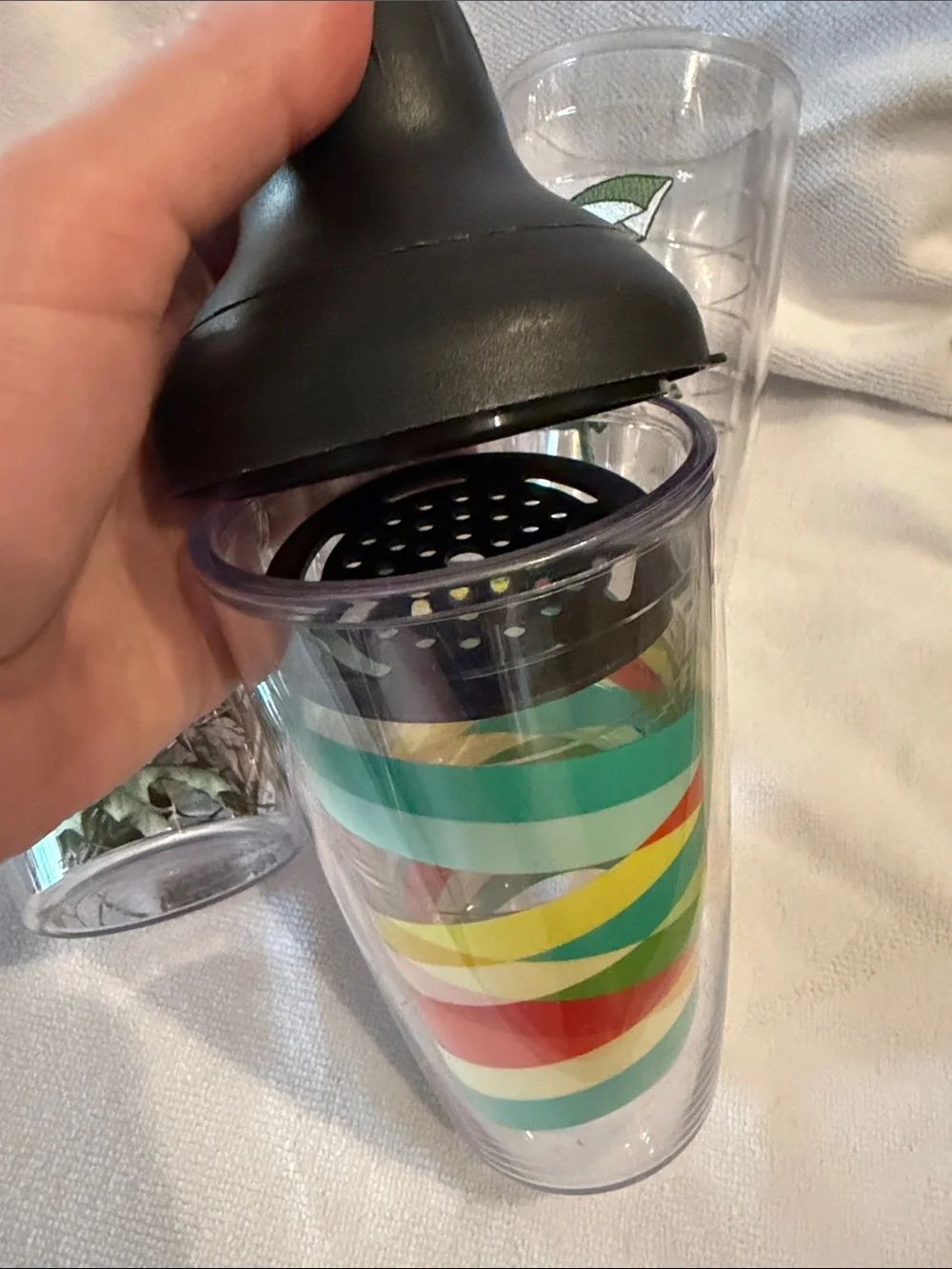 Tetris Clear Tumblers, one is a drink shaker